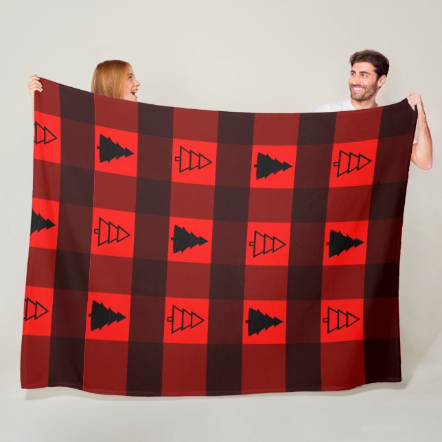 Buffalo Plaid Ornament  ChristmasTrees Fleece Blanket (In Situ)
