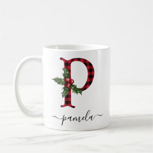 Buffalo Plaid P Monogram Christmas Coffee Mug