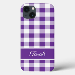 Buffalo Plaid Pattern Purple White Personalize iPhone 13 Case