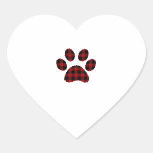 Buffalo Plaid Paw print Dog or Cat Lovers Christma Heart Sticker
