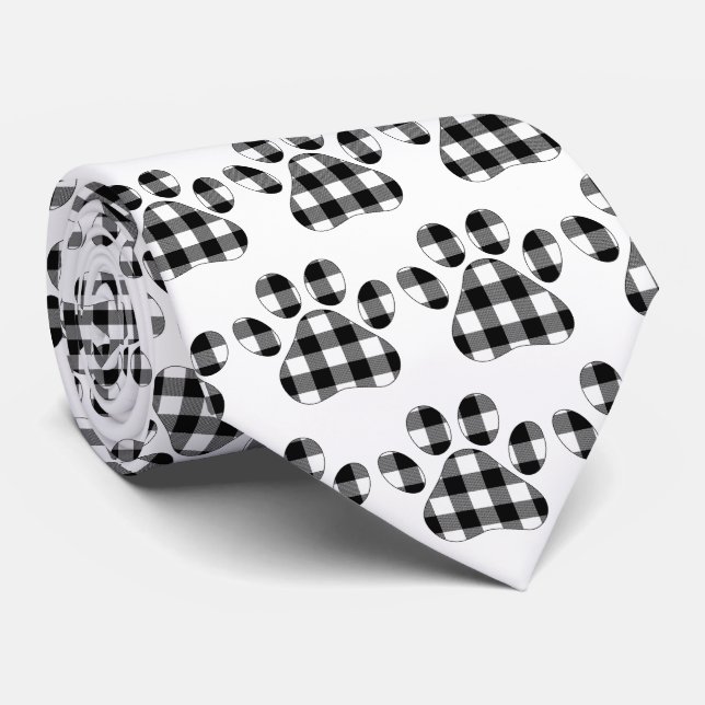 Buffalo Plaid Pawprints  Tie (Rolled)
