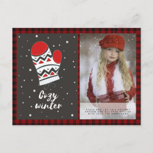 Buffalo Plaid Photo Christmas New Year Folk Art Postcard