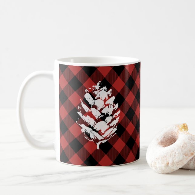 Buffalo Plaid Pinecone Coffee Mug (With Donut)