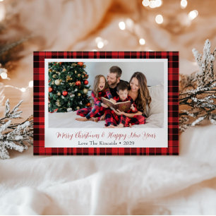 Buffalo Plaid Rectangle Photo Christmas Greeting Holiday Card