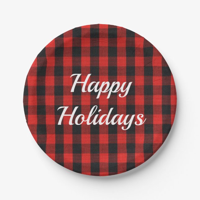 Buffalo Plaid Red and Black Paper Plate (Front)