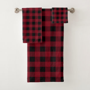 Buffalo Plaid   Red and Black   Rustic Style Bath Towel Set
