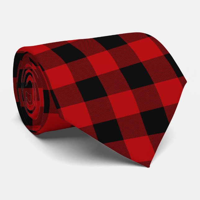 Buffalo Plaid Red And Black Tie (Rolled)