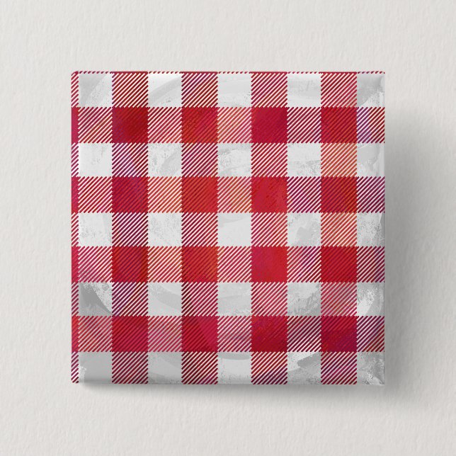 Buffalo Plaid Red and White 2 Inch Square Button (Front)