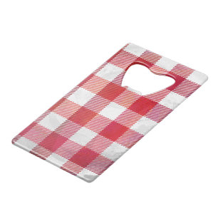 Buffalo Plaid Red and White Credit Card Bottle Opener