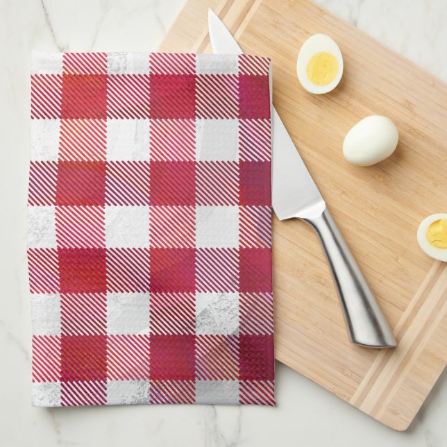Buffalo Plaid Red and White Kitchen Towel (Quarter Fold)