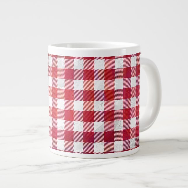 Buffalo Plaid Red and White Large Coffee Mug (Front Right)