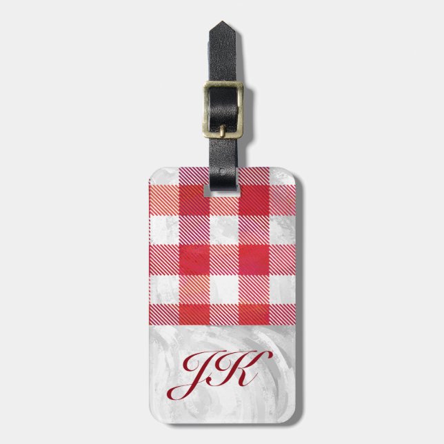 Buffalo Plaid Red and White Luggage Tag (Front Vertical)