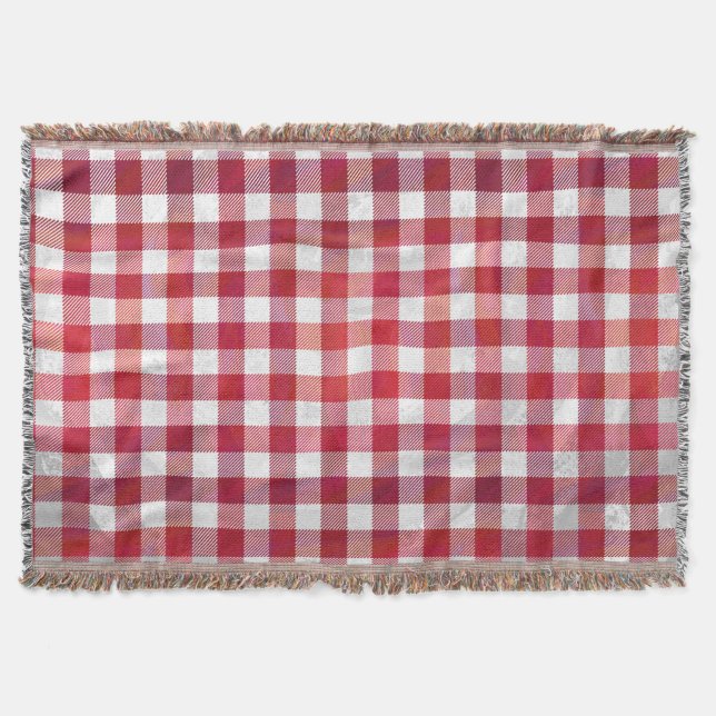 Buffalo Plaid Red and White Throw Blanket (Front)