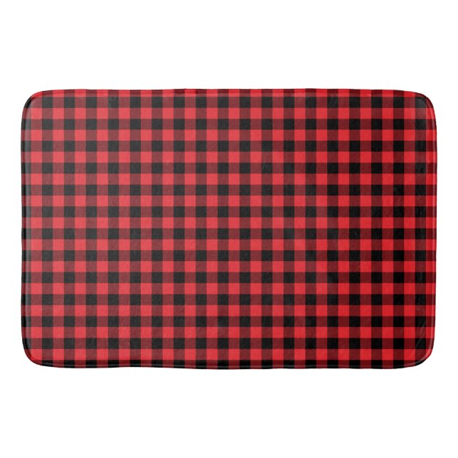 Buffalo Plaid Red Black Check Bath Mat (Front)