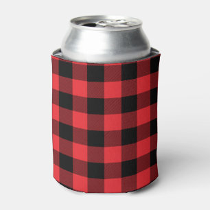 Buffalo Plaid Red Black Check Can Cooler