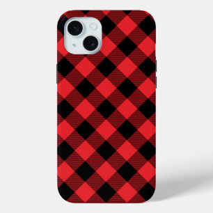 Buffalo Plaid Red Black Check iPhone 15 Mini Case