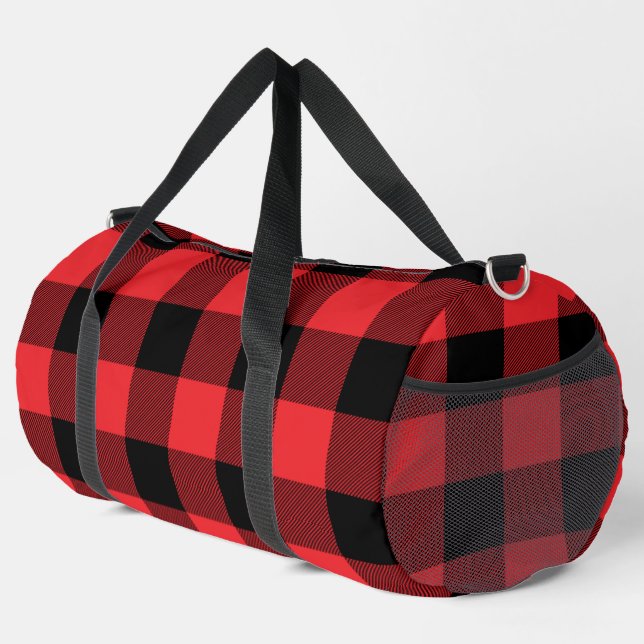 Buffalo Plaid Red Black Check Duffle Bag (Right Corner)