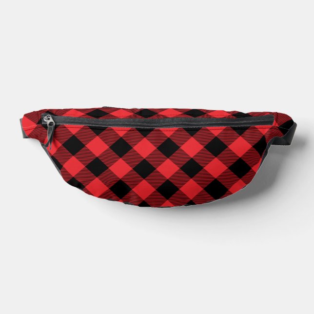 Buffalo Plaid Red Black Check Fanny Pack (Lay Down)