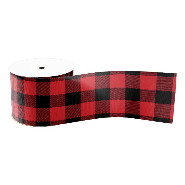 Buffalo Plaid Red Black Check Grosgrain Ribbon (Spool)