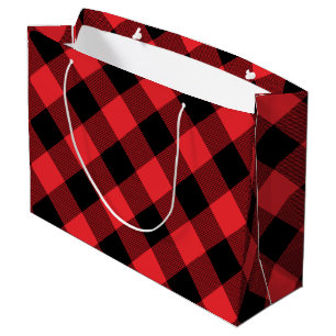 Buffalo Plaid Red Black Check Large Gift Bag