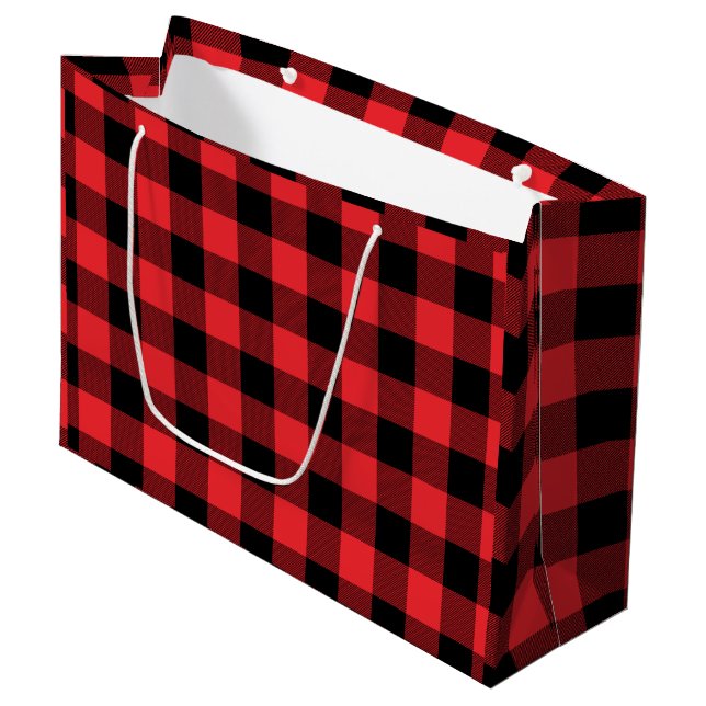 Buffalo Plaid Red Black Check Large Gift Bag (Front Angled)