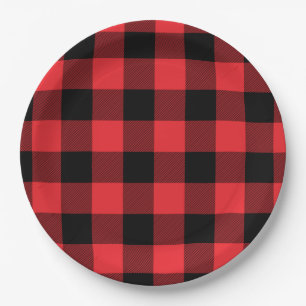 Buffalo Plaid Red Black Check Paper Plate