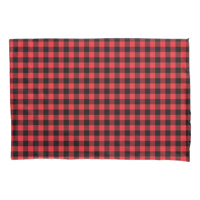 Buffalo Plaid Red Black Check Pillowcase (Front)