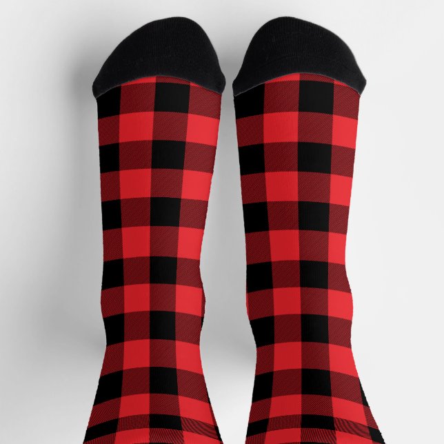 Buffalo Plaid Red Black Check Socks (Top)