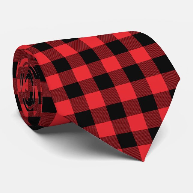 Buffalo Plaid Red Black Check Tie (Rolled)