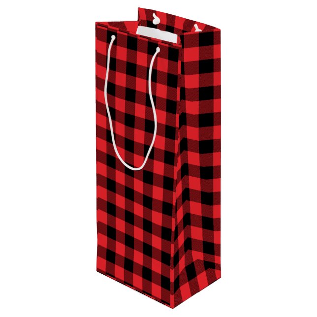 Buffalo Plaid Red Black Check Wine Gift Bag (Back Angled)