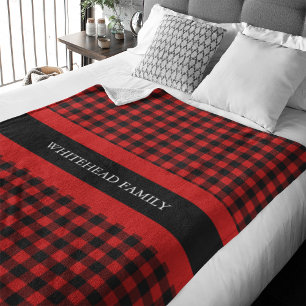 Buffalo Plaid Red Black Classic Name Fleece Blanket