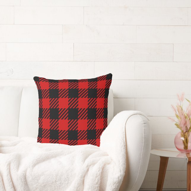 Buffalo Plaid Red Black Home Decor Timeless Throw Pillow (Couch)