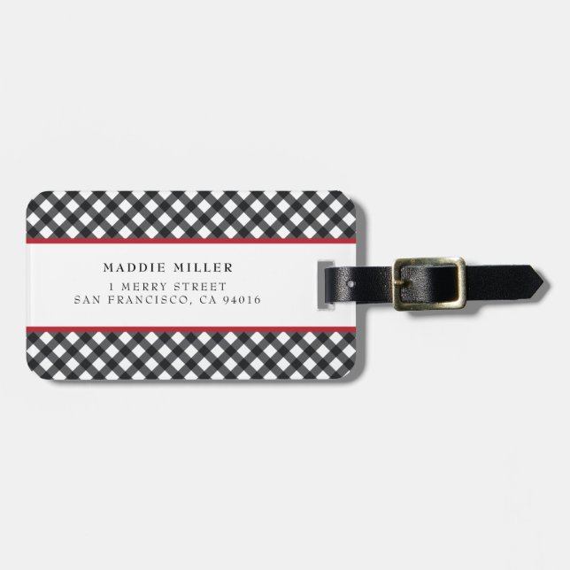 Buffalo Plaid Red Black White Classic Luggage Tag (Front Horizontal)