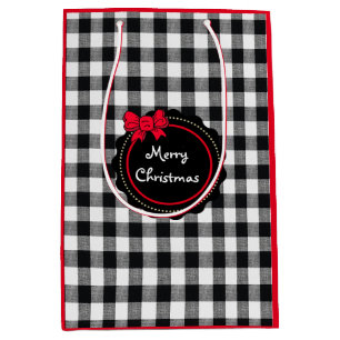 Buffalo Plaid Red Bow Merry Christmas Medium Gift Bag