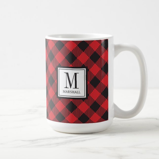 Buffalo Plaid Red Custom Name Coffee Mug (Right)