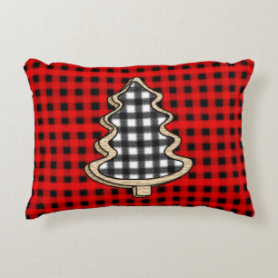 Buffalo Plaid, Red Gingham Christmas Trees Accent Pillow