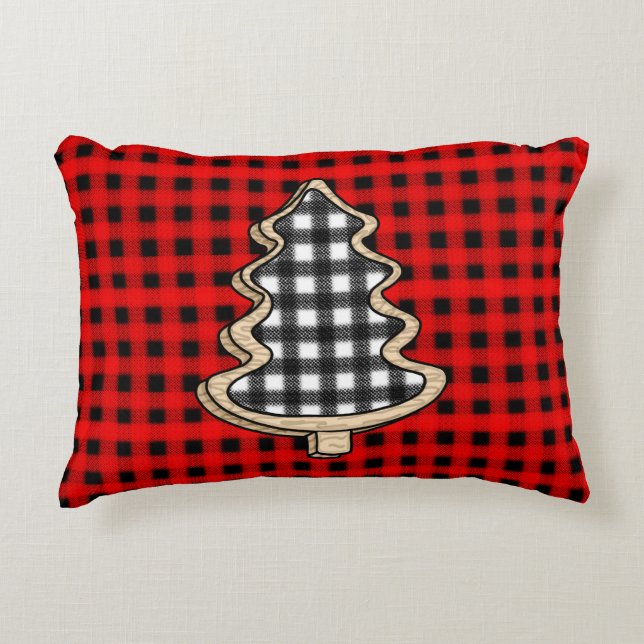 Buffalo Plaid, Red Gingham Christmas Trees  Accent Pillow (Front)