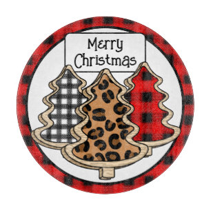 Buffalo Plaid, Red Gingham, Christmas Trees Cutting Board