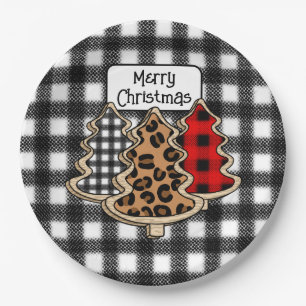 Buffalo Plaid, Red Gingham Christmas Trees  Paper Plate
