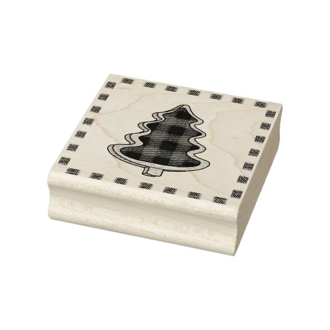 Buffalo Plaid, Red Gingham Christmas Trees   Rubber Stamp (Stamp)