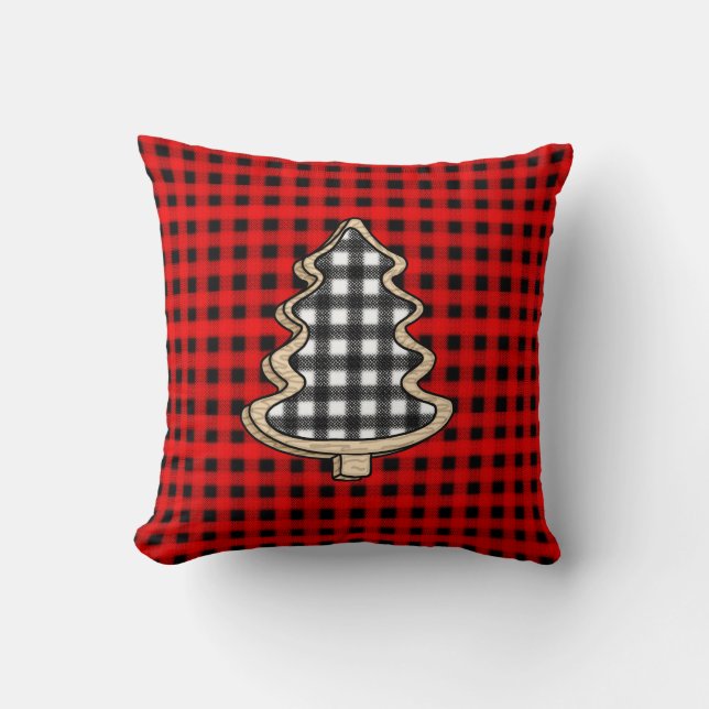 Buffalo Plaid, Red Gingham Christmas Trees    Throw Pillow (Front)