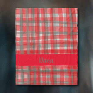  buffalo plaid red grey tartan modern watercolor  fleece blanket