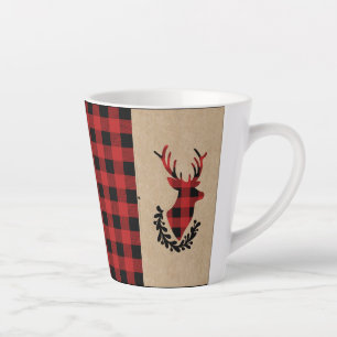 Buffalo Plaid Red Rustic Stag  Latte Mug