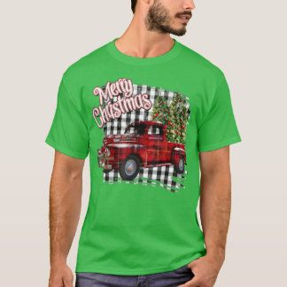 Buffalo plaid red truck with christmas tree  T-Shirt