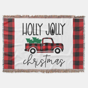 Buffalo Plaid Red Vintage Truck Christmas Throw B