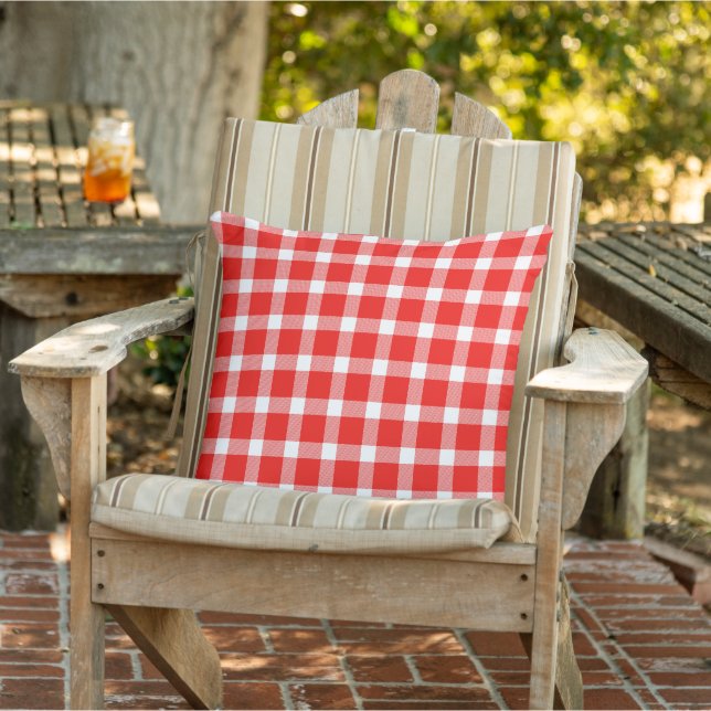 Buffalo Plaid Red White Vintage Tartan Outdoor Pillow (Chair)