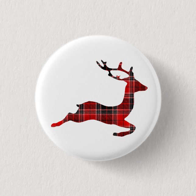 Buffalo Plaid Reindeer 1 Inch Round Button (Front)