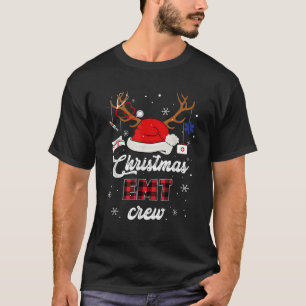 Buffalo Plaid Reindeer Christmas EMT Crew Santa Ha T-Shirt