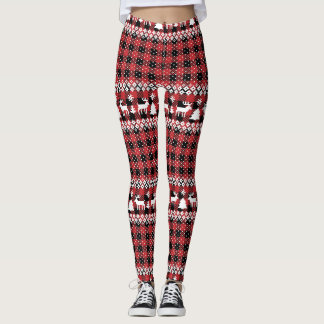 Buffalo Plaid Reindeer Fair Isle Leggings