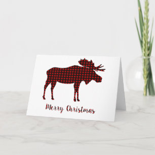 Buffalo Plaid Reindeer Merry Christmas Typography Holiday Card